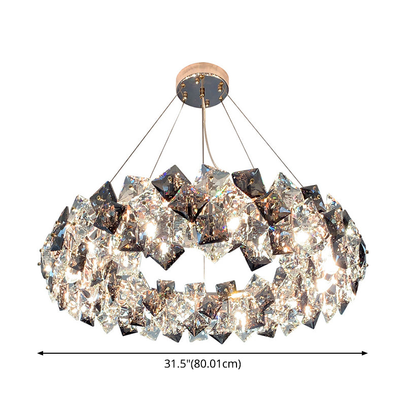 Tambour pendentif plafonnier moderniste fumée gris cristal salon lampe de lustre