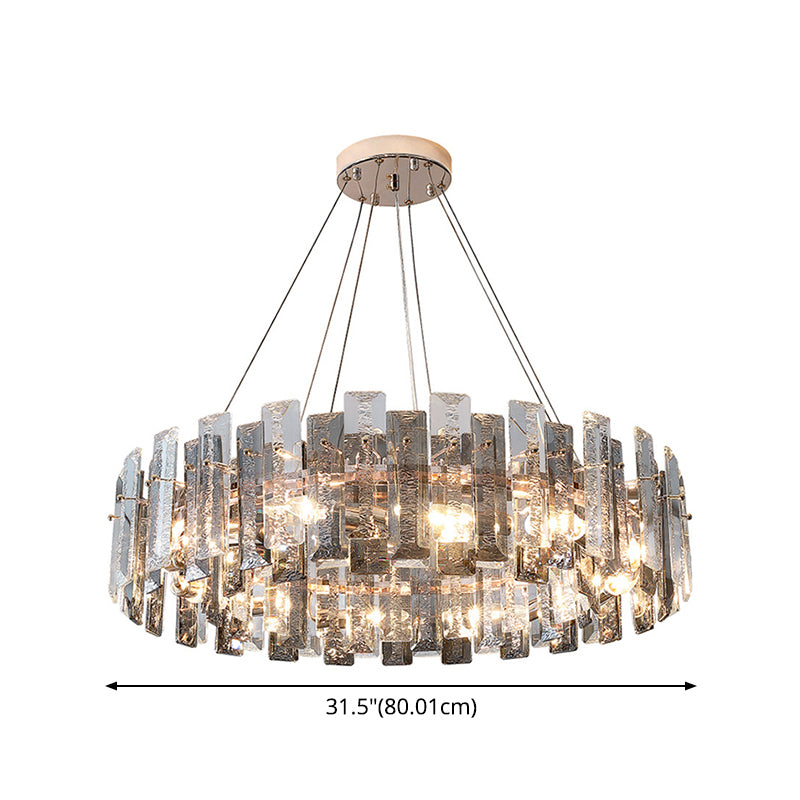 Tambour pendentif plafonnier moderniste fumée gris cristal salon lampe de lustre