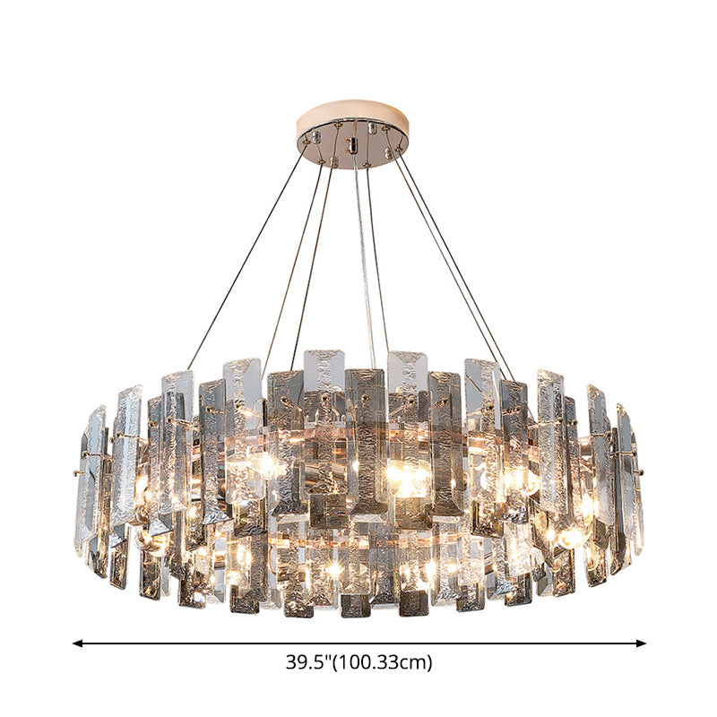 Tambour pendentif plafonnier moderniste fumée gris cristal salon lampe de lustre