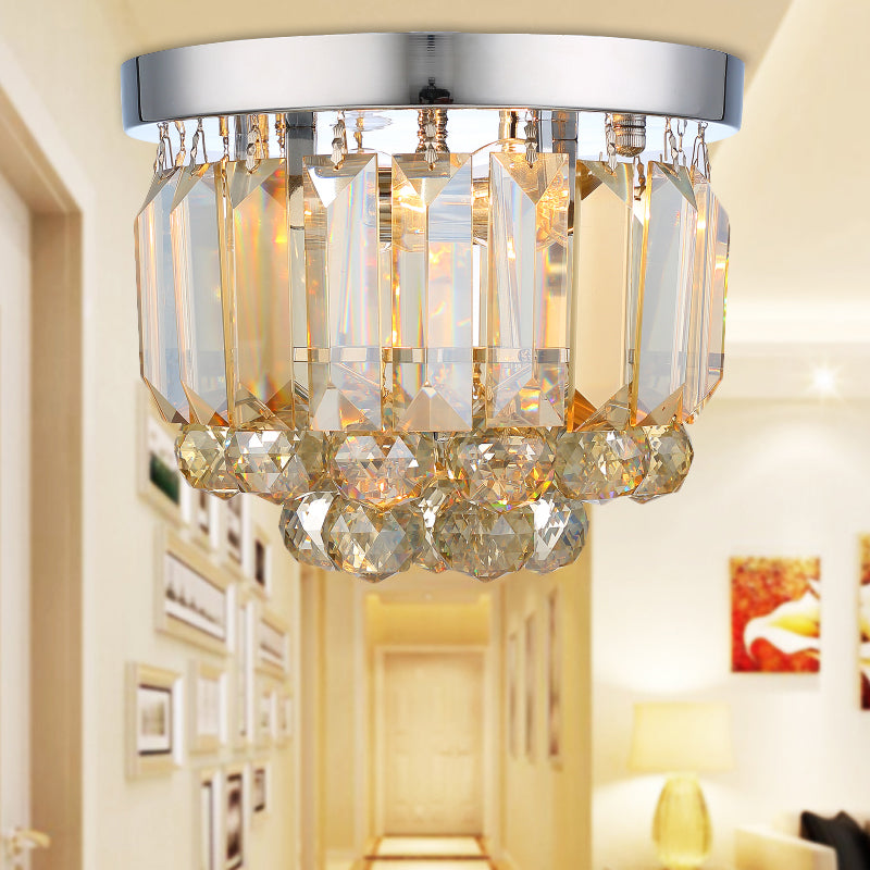 Helder/rook grijs/cognac kristal ronde mini spoelen eenvoudig 2-licht corridor Flush plafond licht profiel