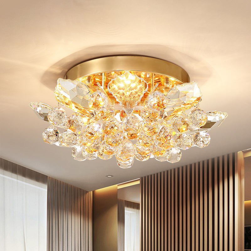 4 Lumières Bédouillère Flush Plafond Légère Minimale Or / Silver Flush à ébullition Eclairage avec Irrégulier Crystal Shade