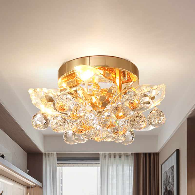 4 Lights Bedroom Flush Ceiling Light Minimal Gold/Silver Flush Mounted Ceiling Light with Irregular Crystal Shade