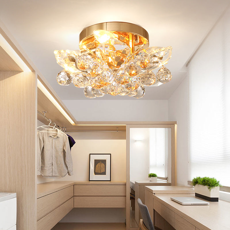 4 Lights Bedroom Flush Ceiling Light Minimal Gold/Silver Flush Mounted Ceiling Light with Irregular Crystal Shade