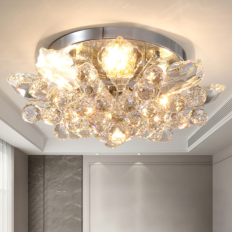 4 Lumières Bédouillère Flush Plafond Légère Minimale Or / Silver Flush à ébullition Eclairage avec Irrégulier Crystal Shade