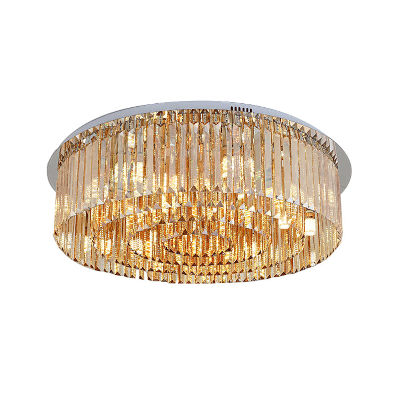 4-Tier Round Flush Mount Simplicity 8/12-Light Amber Crystal Flushmount Ceiling Lamp for Living Room