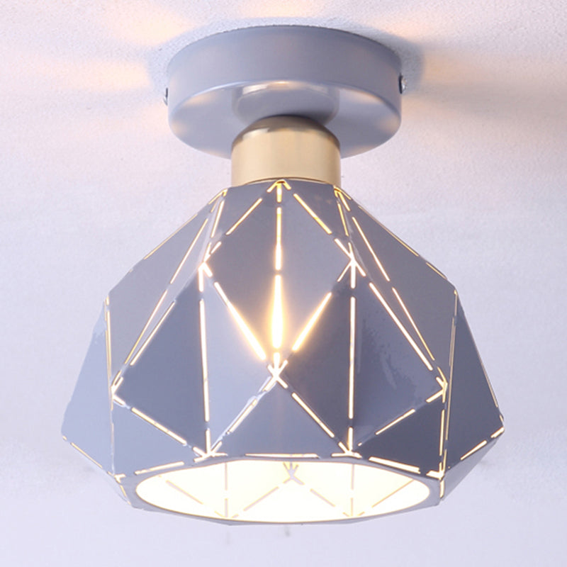 Hollow Polyhedron Balcony Porch Ceiling Mount Light Metal One Light Ceiling Lamp