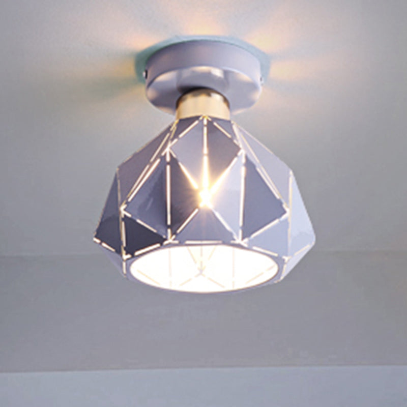 Hollow Polyhedron Balcony Porch Ceiling Mount Light Metal One Light Ceiling Lamp