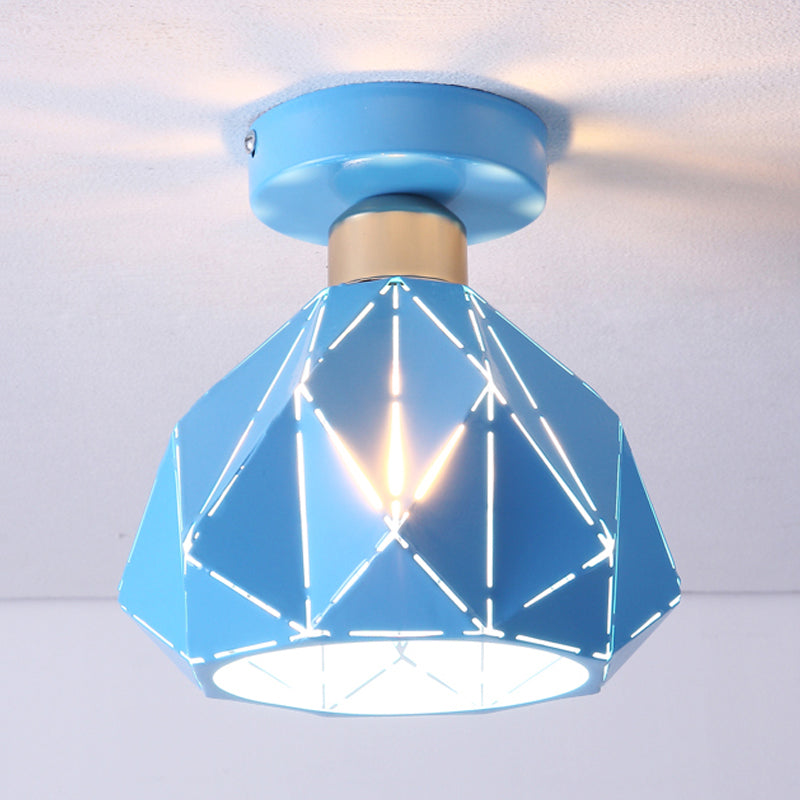 Hollow Polyhedron Balcony Porch Ceiling Mount Light Metal One Light Ceiling Lamp