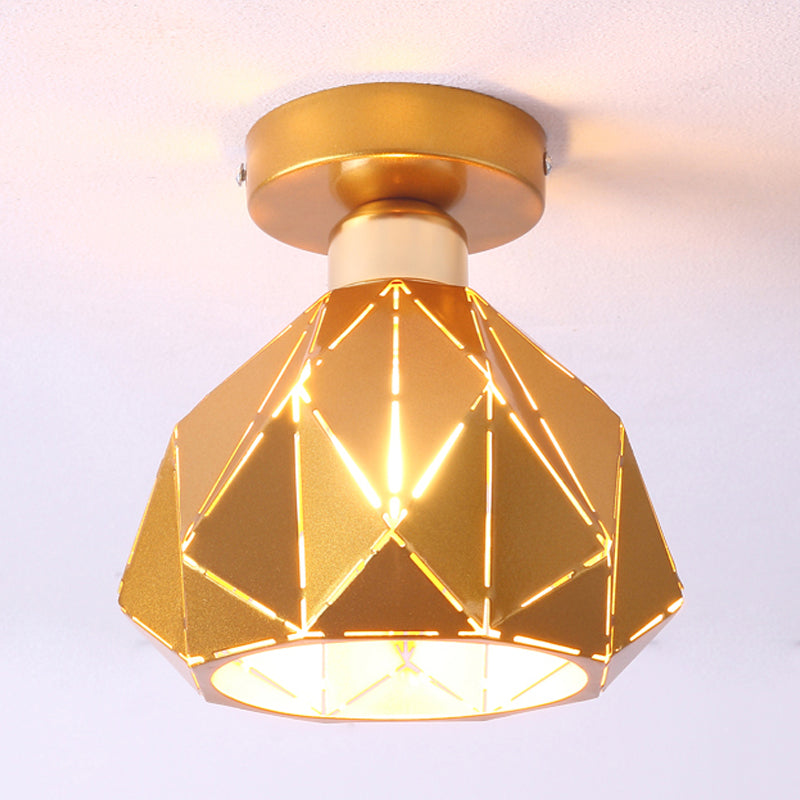 Hollow Polyhedron Balcony Porch Ceiling Mount Light Metal One Light Ceiling Lamp