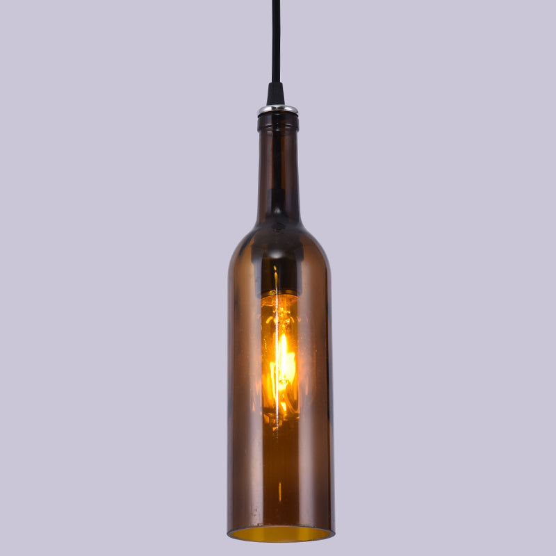 1 Light Bottle Shape Hanging Lamp Retro Industrial Glass Pendant Lamp for Restaurant