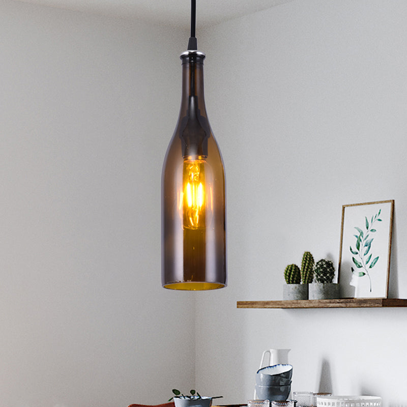 1 leichte Flaschenform Hanging Lampe Retro Industrial Glass Anhängerlampe für das Restaurant