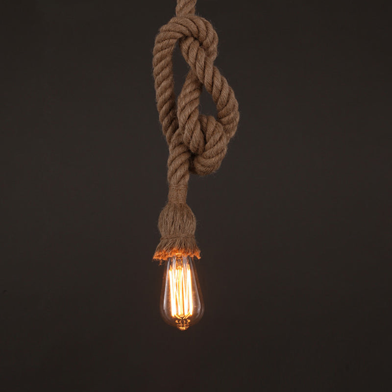 Industrial Exposed Bulb Pendant Light 1 Light Hemp Rope Hanging Lamp in Beige