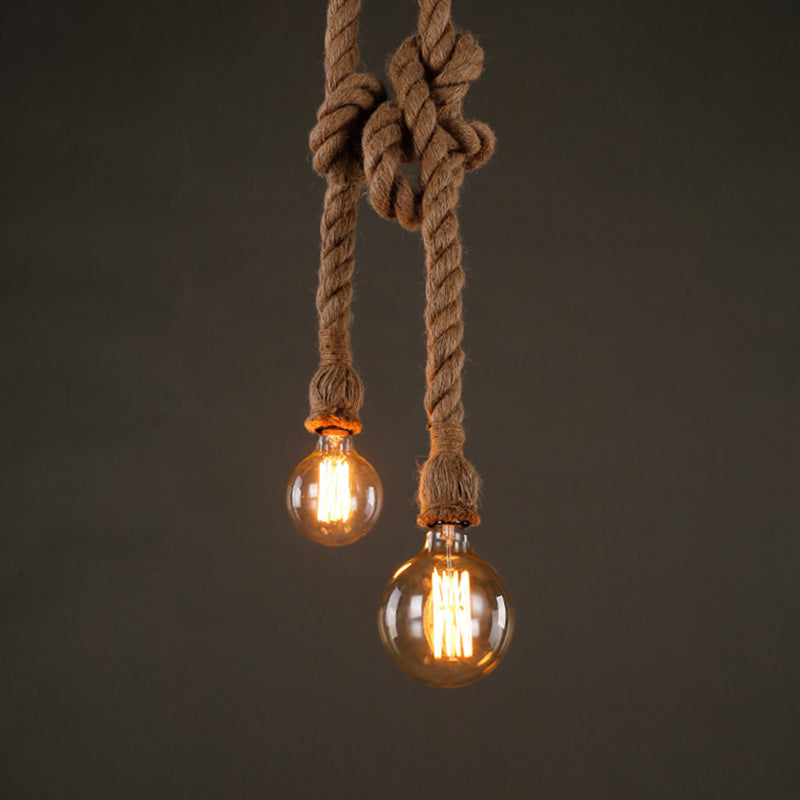 Industrial Exposed Bulb Pendant Light 1 Light Hemp Rope Hanging Lamp in Beige