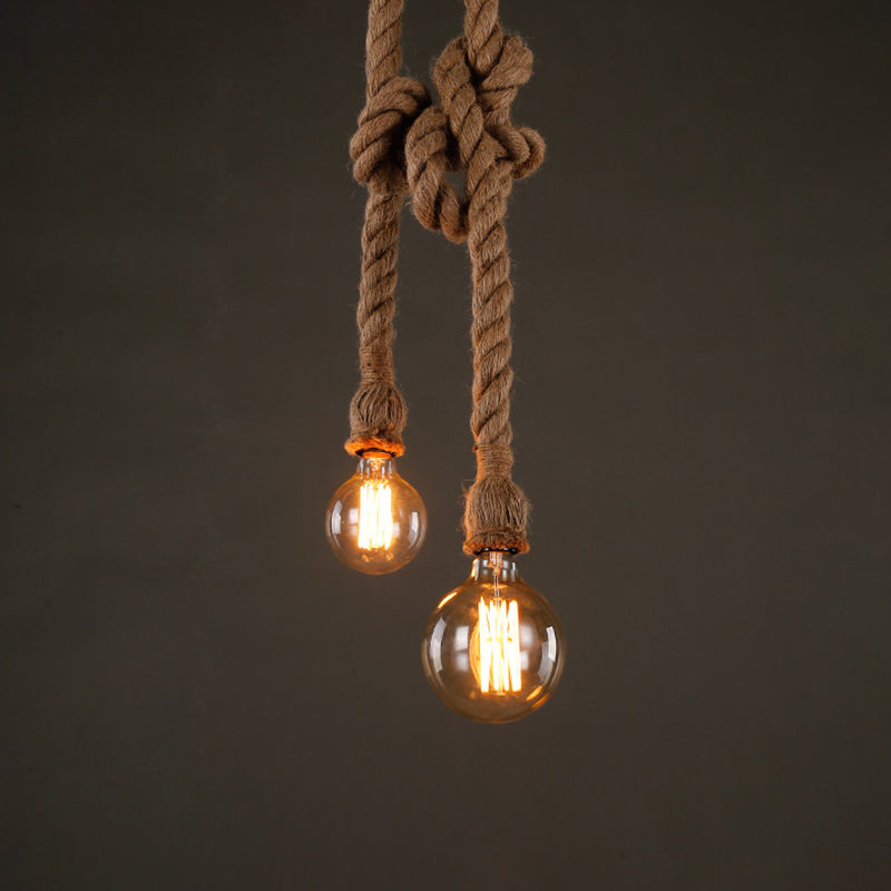 Luz de colgante de bombilla expuesta industrial 1 Lámpara colgante de cuerda de cáñamo ligero en beige