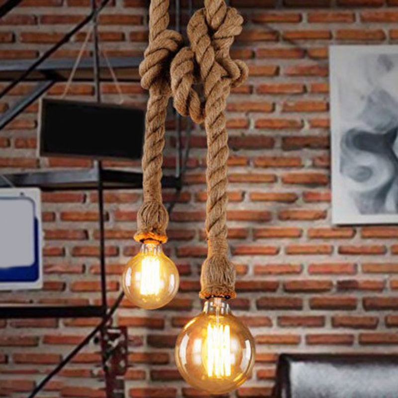 Lumo a sospensione a bulbo esposto industriale 1 lampada appesa alla corda di canapa in beige