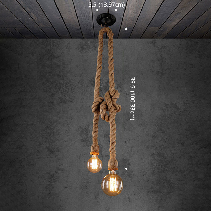 Industrial Exposed Bulb Pendant Light 1 Light Hemp Rope Hanging Lamp in Beige