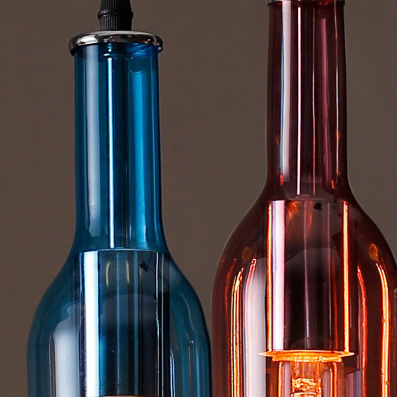 Art Deco Wine Flasche Hanging Lamp Glass 5 Light Restaurant Down Lighting Anhänger in mehrfarbigem Farben