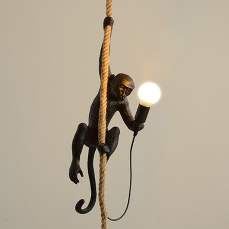 Art Deco Monkey Hanging Lamp Resin 1 Light Kids Bedroom Down Lighting Pendant