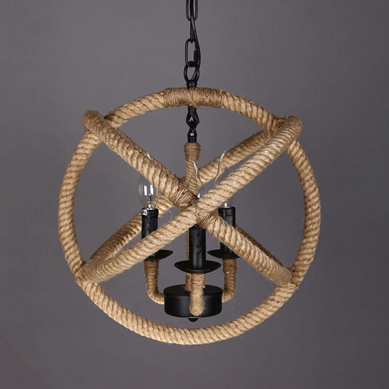 Rope Wrapped Hoops Candle Chandelier Coastal Black Pendant Lights