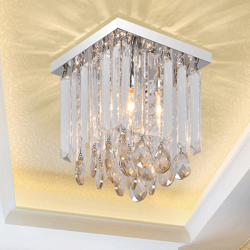 Clear Crystal Cubic Flush Lamp Simple 1/2-Light Bedroom Flush Mount Ceiling Fixture