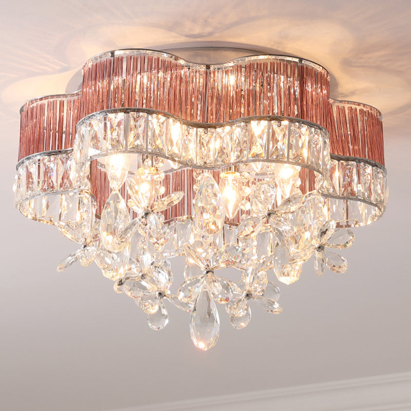 17"/20" Wide Modernist 6 Lights Flush Lamp Clear Crystal Teardrop Ceiling Light Fixture