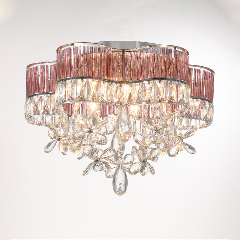 17"/20" Wide Modernist 6 Lights Flush Lamp Clear Crystal Teardrop Ceiling Light Fixture