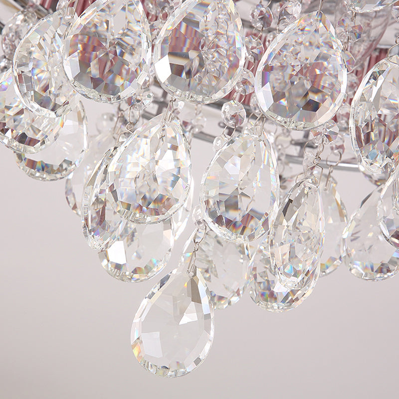 17"/20" Wide Modernist 6 Lights Flush Lamp Clear Crystal Teardrop Ceiling Light Fixture