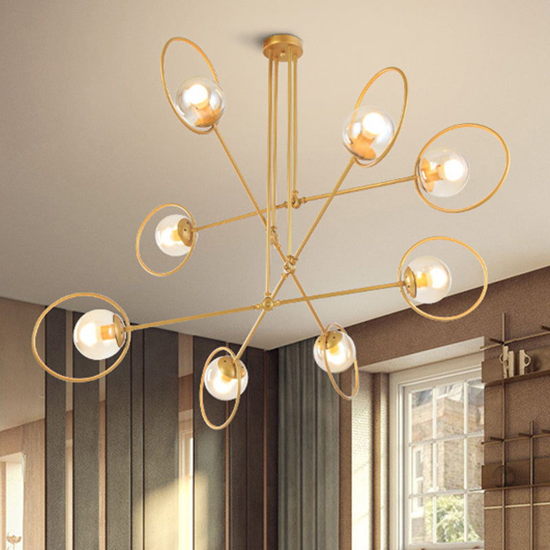 Simple Stacked Chandelier Multi-Head Metal Suspension Light with Ring in Gold for Villa