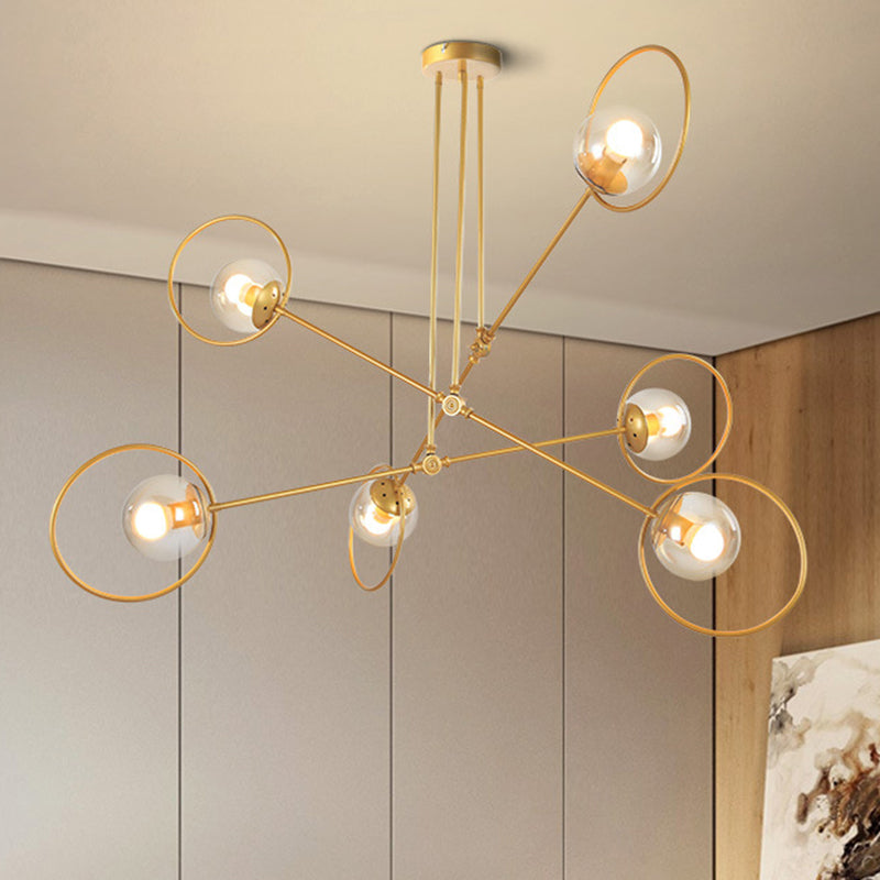 Simple Stacked Chandelier Multi-Head Metal Suspension Light with Ring in Gold for Villa