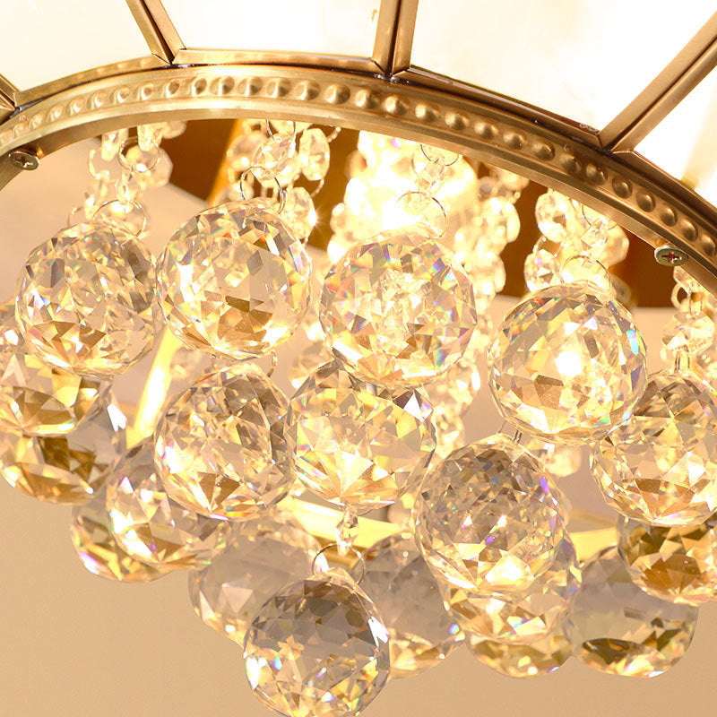 White Flared Ceiling Flush Mount Contemporary 4/6-Light Ribbed Glass Flushmount Lighting with Crystal Finial