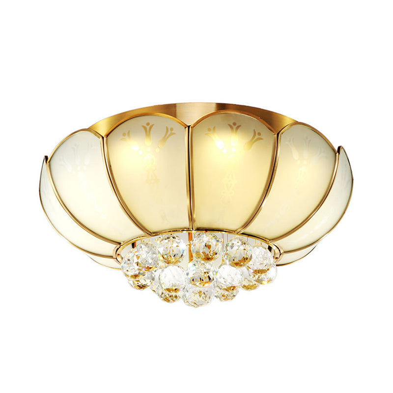 White Glass Flower Flush Mount Light Modernist 4/6 Lights Living Room Ceiling Lamp with Crystal Ball Finial