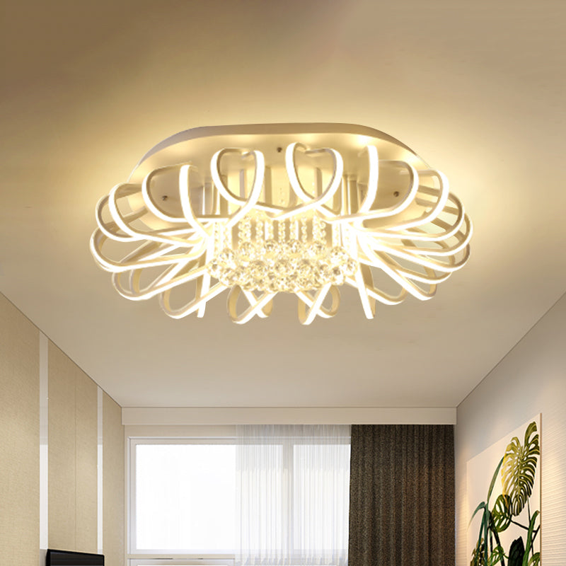 19.5"/24.5" W Oval Acrylic Flush Mount Fixture Modern LED White Ceiling Lighting with Clear Crystal Ball Accent