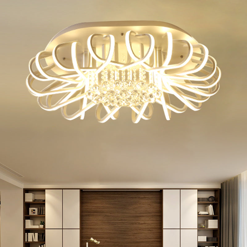 19,5"/24,5" W Apparecchio ovale in acrilico con montaggio ad incasso Illuminazione moderna a soffitto a LED bianca con accento di sfera di cristallo trasparente