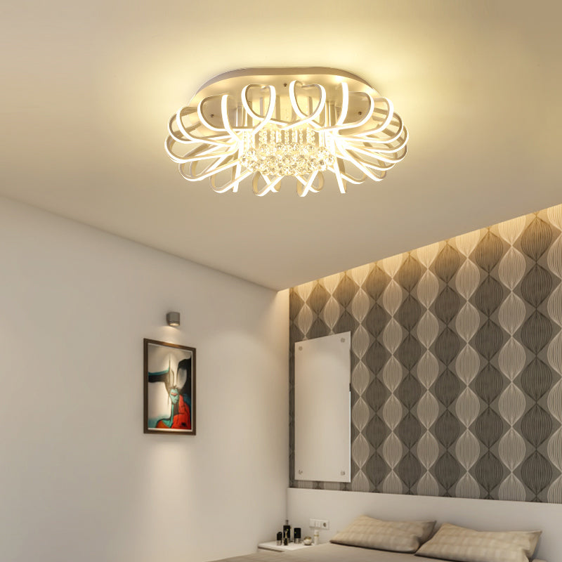 19.5"/24.5" W Oval Acrylic Flush Mount Fixture Modern LED White Ceiling Lighting with Clear Crystal Ball Accent