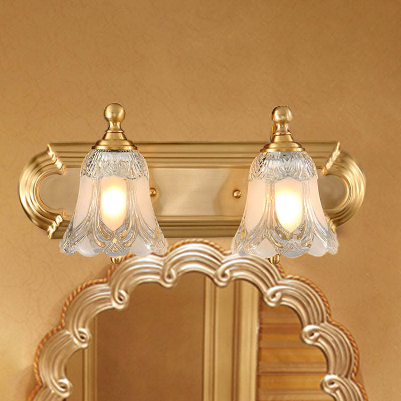 Bell Shade Vanity Light Light Vintage Glass Clear Glass 2/3 Bulbos de pared dorada para baño, 18 "/24" W