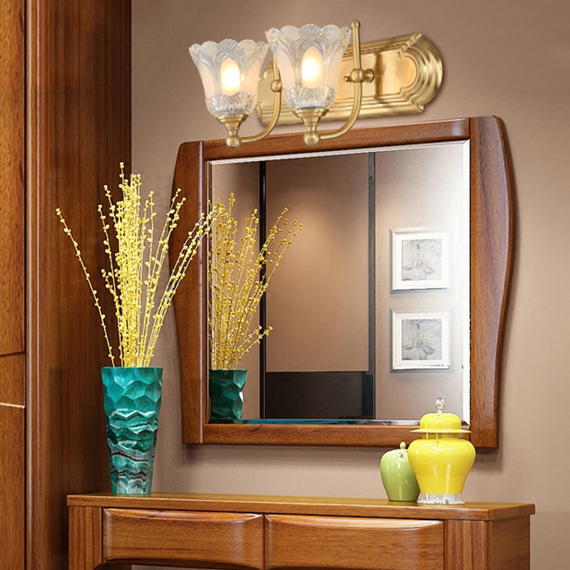 Bell Shade Vanity Light Light Vintage Glass Clear Glass 2/3 Bulbos de pared dorada para baño, 18 "/24" W