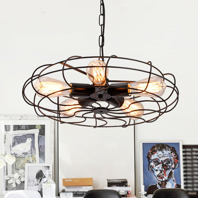 Retro Industrial Style Hanging Fan Shape Chandelier Pendant Light 5 Lights Metal Ceiling Lights Fixture for Restaurant