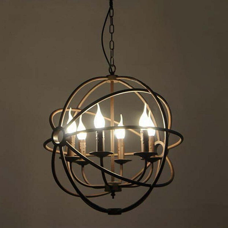 Retro Industrial Style Globe Pendant Chandelier  Iron Hanging Light Fixture with Candle Design for Coffee Shop