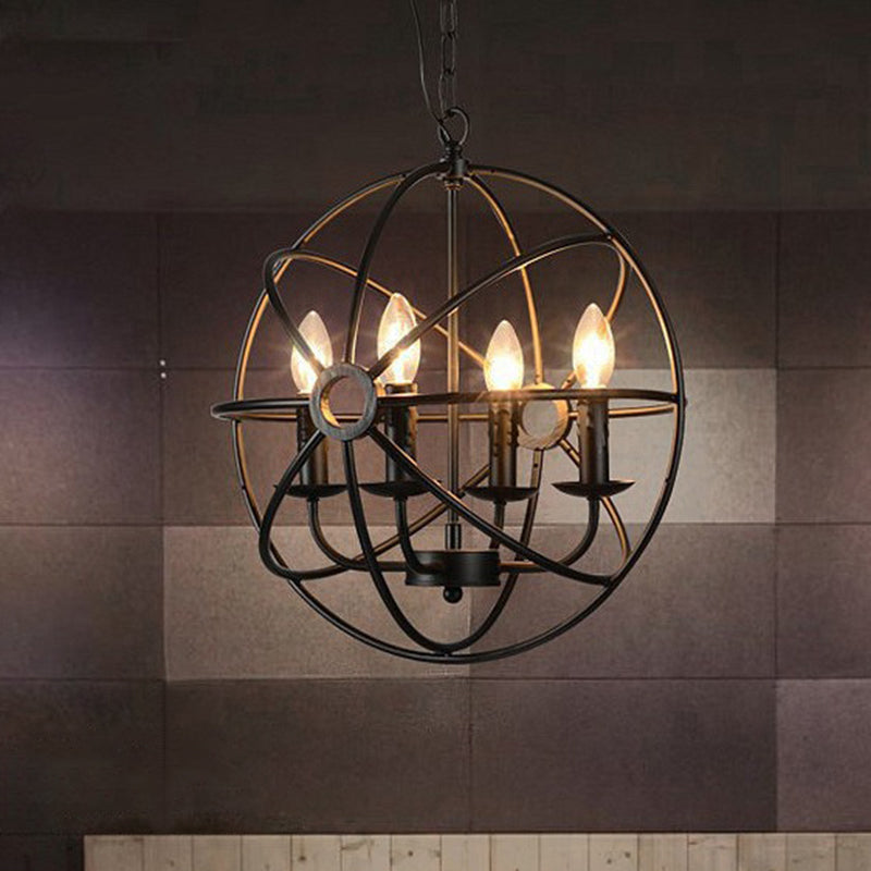 Retro Industrial Style Globe Pendant Chandelier  Iron Hanging Light Fixture with Candle Design for Coffee Shop