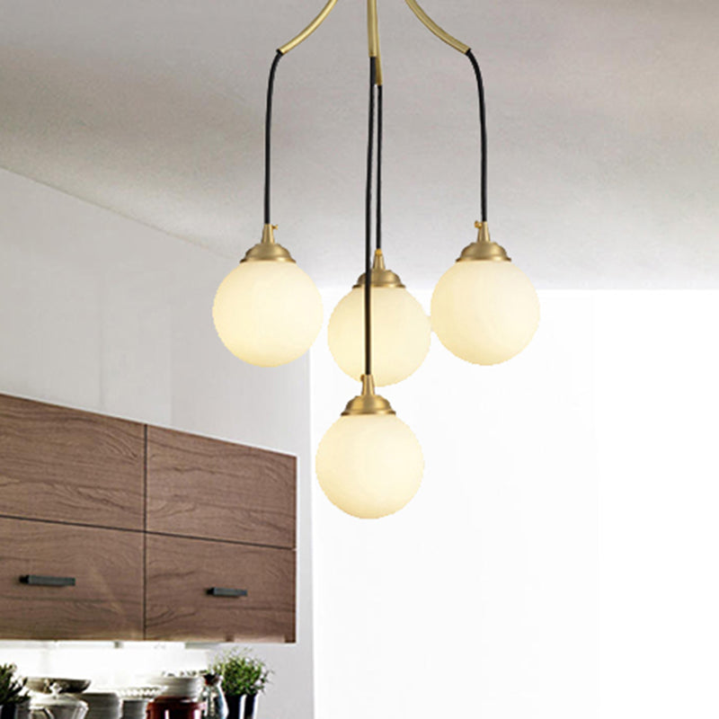 Globe Shade Pendant Light Contemporary Milk Glass Chandelier in Gold for Cafe Dining Table