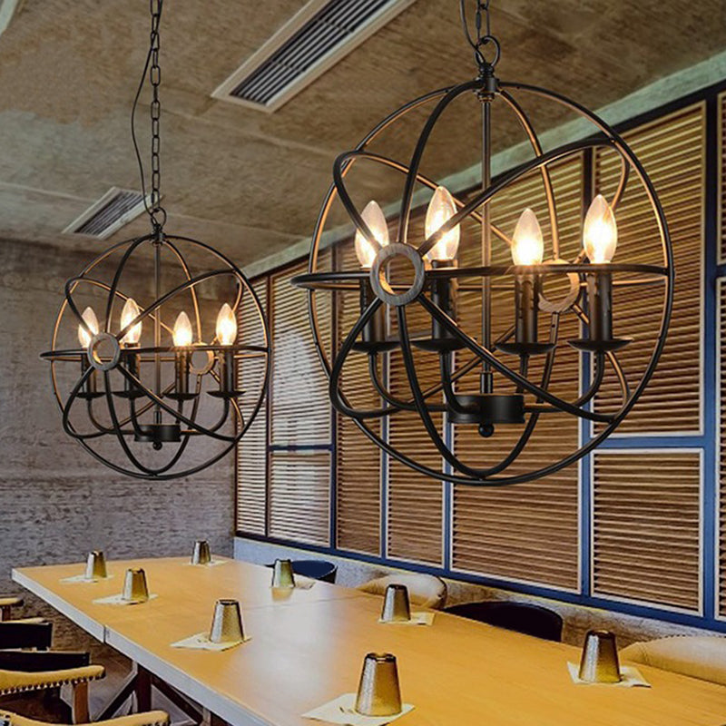 Retro Industrial Style Globe Pendant Chandelier  Iron Hanging Light Fixture with Candle Design for Coffee Shop