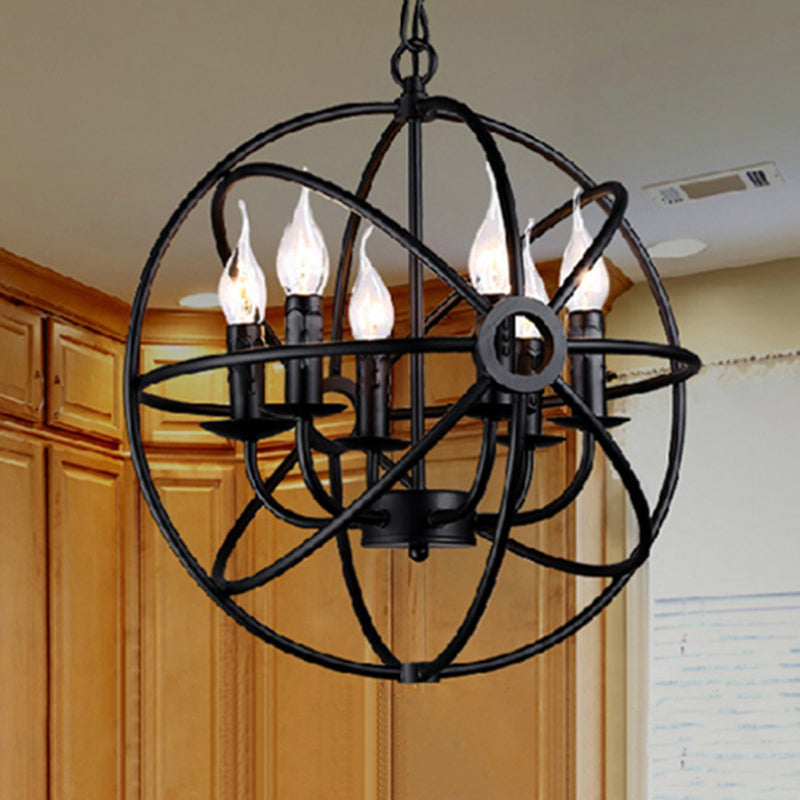 Retro Industrial Style Globe Pendant Chandelier  Iron Hanging Light Fixture with Candle Design for Coffee Shop