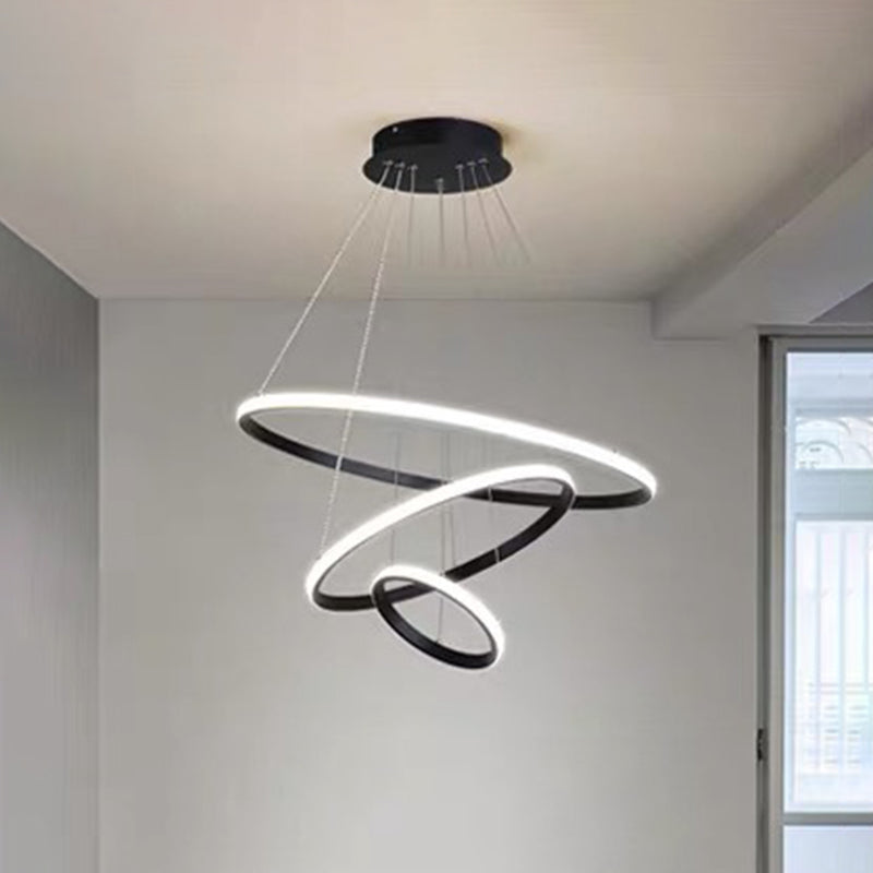 Éclairage pendentif parlou LED Lument de suspension noire moderne avec une teinte en métal de cercle