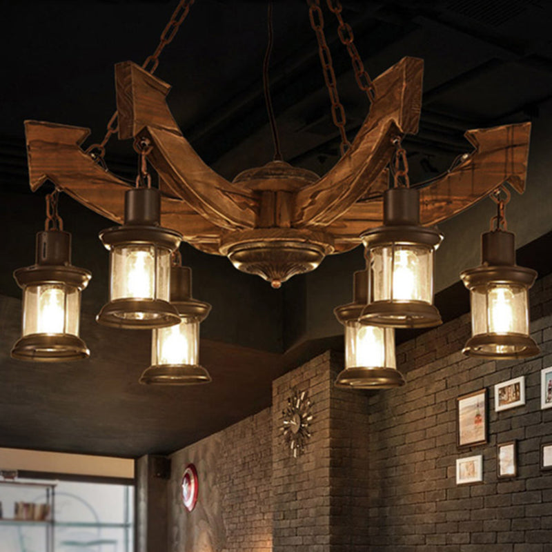 Arrow Shape Coffee Shop Chandelier Lighting Fixture Coastal Wood Hanging Ceiling Light