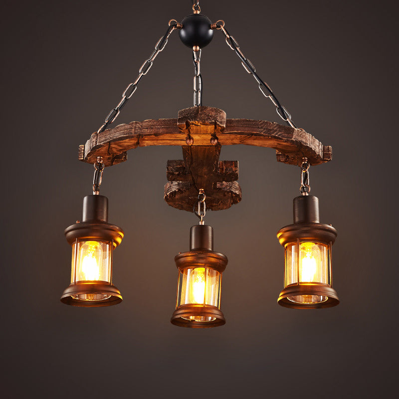 Wood Anchor Shape Chandelier Lighting Coastal Coffee Shop Pendant Light in Beige