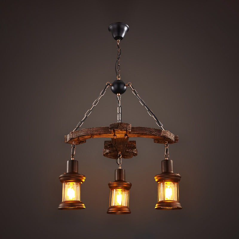 Wood Anchor Shape Chandelier Lighting Coastal Coffee Shop Pendant Light in Beige