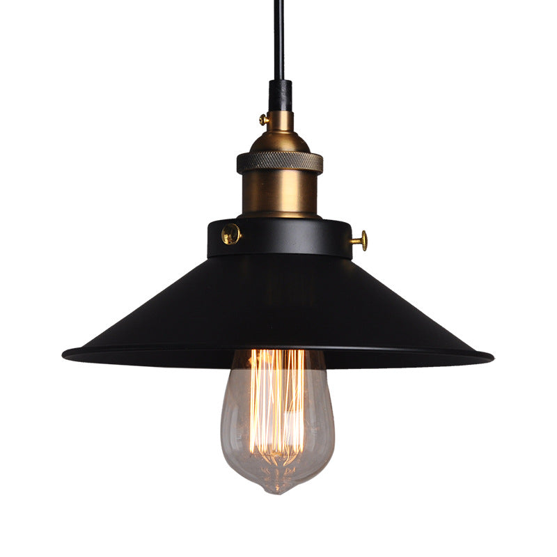 Metal Cone Shaped Hanging Lamp Industrial Style Warehouse Pendant Lighting in Black