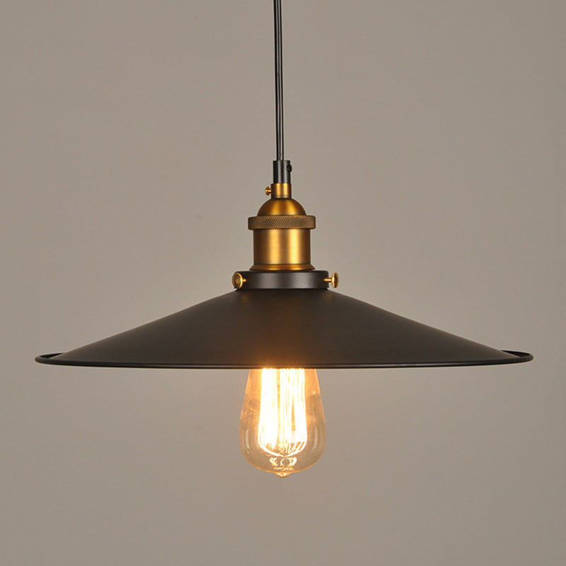 Metal Cone Shaped Hanging Lamp Industrial Style Warehouse Pendant Lighting in Black