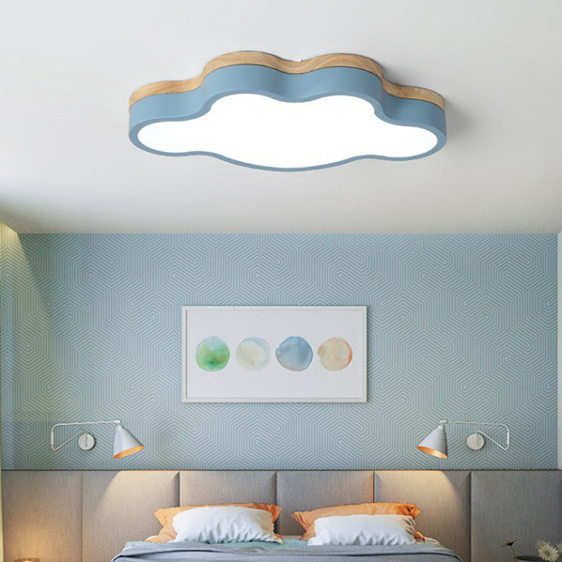 Acrylic Cloud Flush Ceiling Light Fixture Nordic LED Flush Mount Lighting with Metal Shade and Wood Canopy