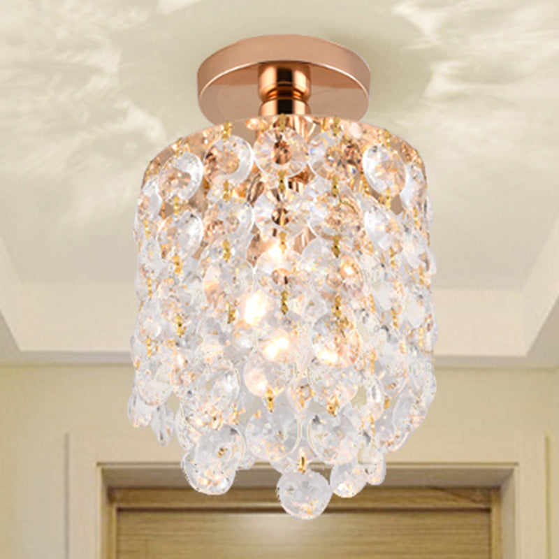 Cylindre d'or Mini Semi Flush Light Simplicité 1 Bulbe Crystal Flush Mount Plafond